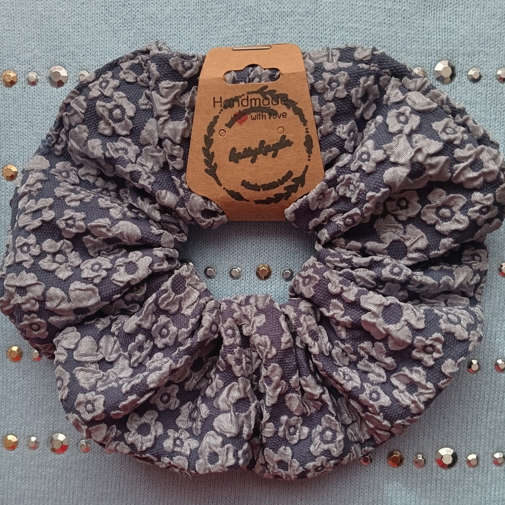 Handmade Floral XL Scrunchie - Gray